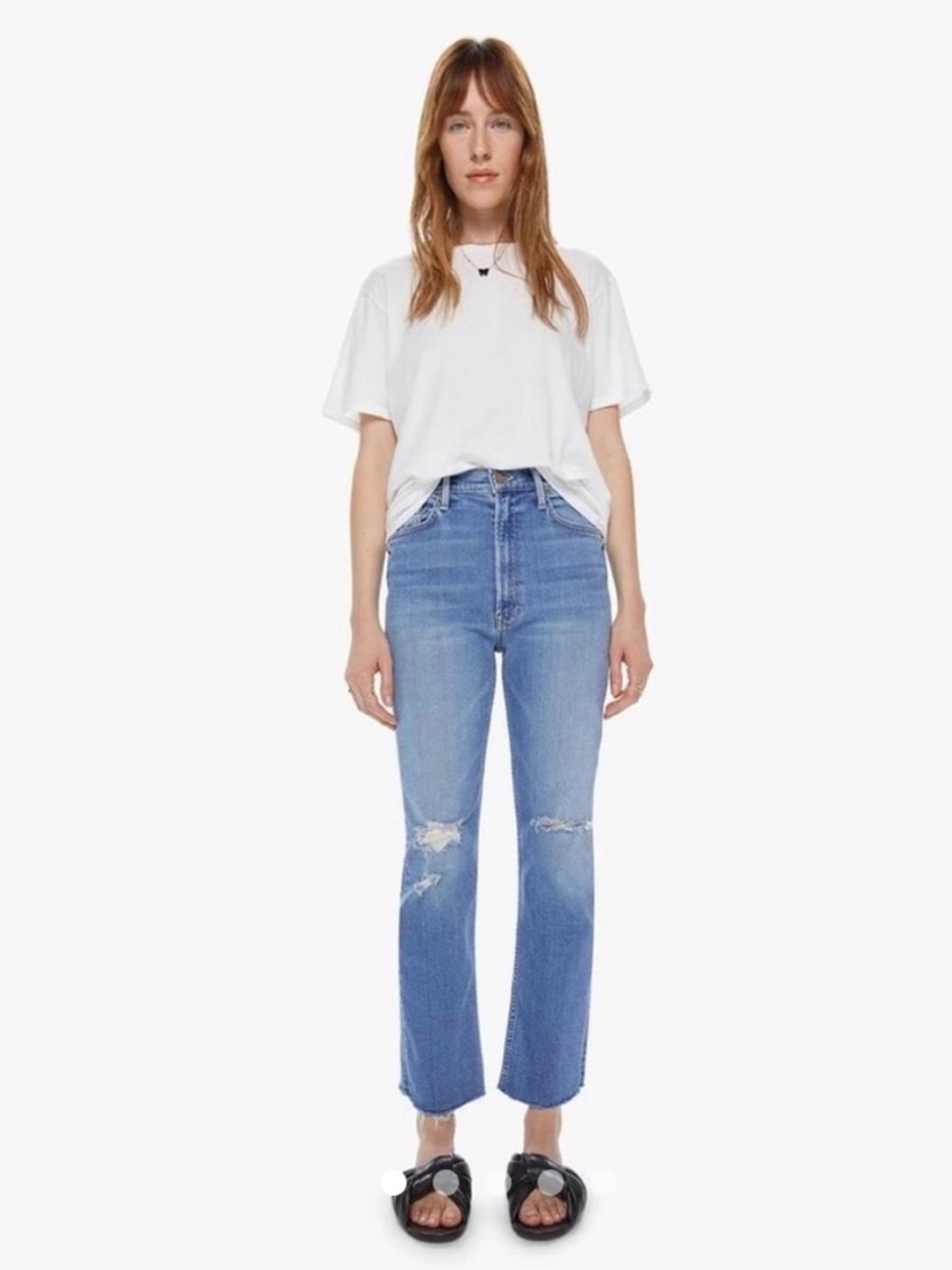 MOTHER Jeans Size 32 High Waisted Rider Ankle Fray in Party Like A Pirate Denim